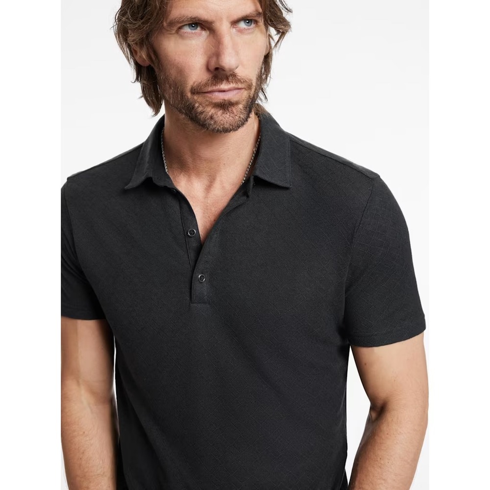 $268 John Varvatos Paloma Polo Shirt Mens XL Black Wool Blend Texture Knit NWT
